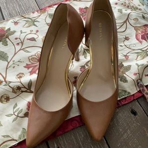 Tan faux leather high heels